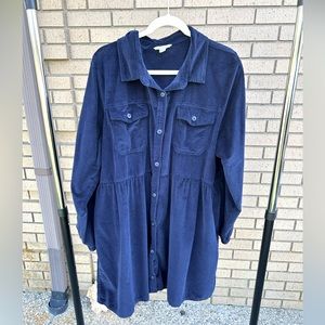 American Eagle Corduroy Babydoll Button Up Dress - Size XXL - Navy Blue
